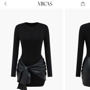 Never been worn Faux Leather Patchwork Tie Front Round Neck Ruched Mini Dress